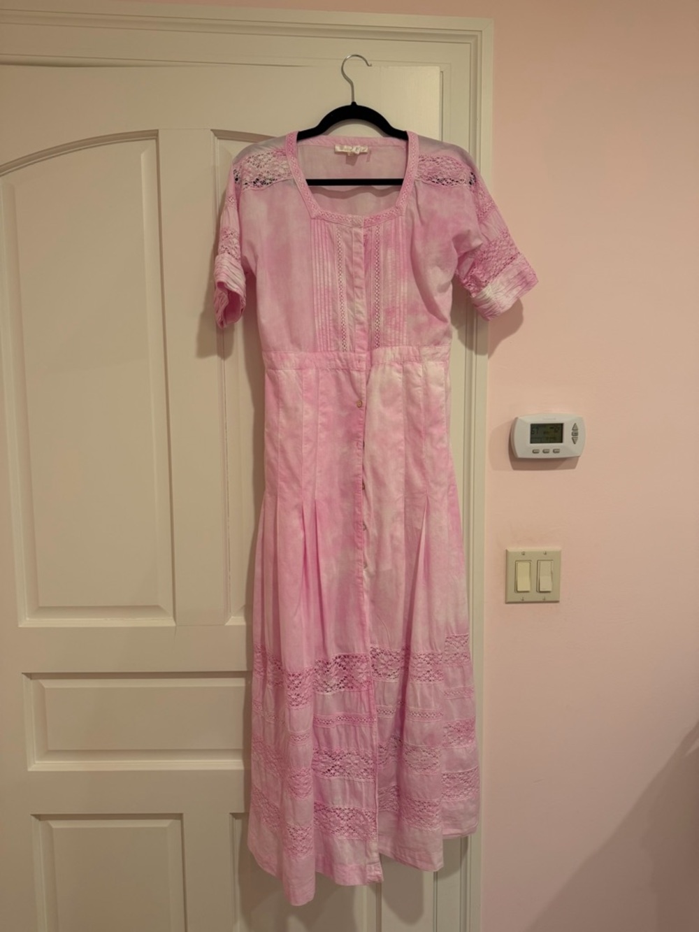 LoveShackFancy Pink Lace-Panel Maxi Dress